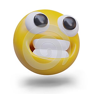 Yellow smiling ball, side view. Emoticon smiles joyfully, showing teeth