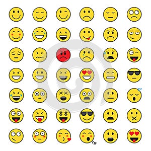 Yellow Smiling Face Positive And Negative People Emotion Icon Set