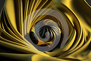 Yellow smooth silk and sphere with liquid pattern backgroud. Generative AI