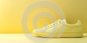 Yellow sneakers mockup on yellow background photo