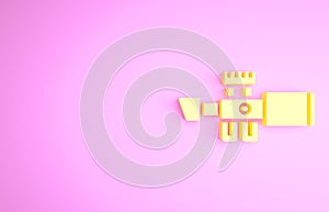 Yellow Sniper optical sight icon isolated on pink background. Sniper scope crosshairs. Minimalism concept. 3d