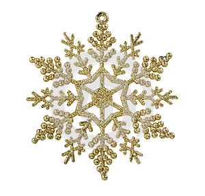 Yellow snow flake Christmas ornament isolated on white background