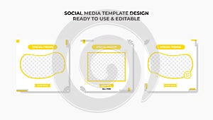 Yellow social media template design. frame discount 50% for your business or promotion. good for digital frame photo product. soci