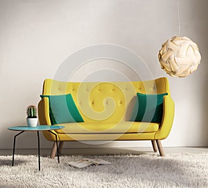 Yellow sofa in fresh interior living room