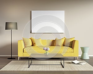 Yellow sofa in a modern living room