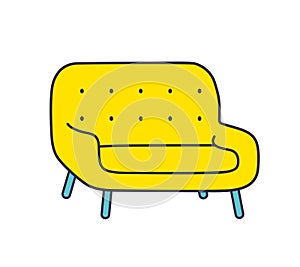 Yellow sofa vector icon isolated