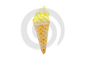 Yellow soft serve ice cream isolated on white background with clipping path