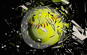 Yellow Softball Breaks Glass Close Up photo