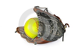 Yellow Softball and Glove photo