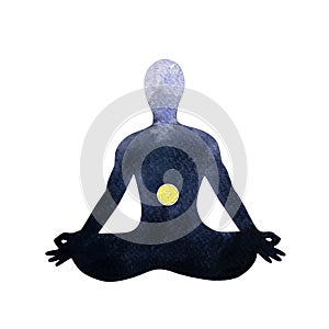 Yellow solar plexus chakra human lotus pose yoga, abstract inside your mind