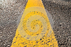 Yellow solid line, road mark on asphalt road, right direction and success concept