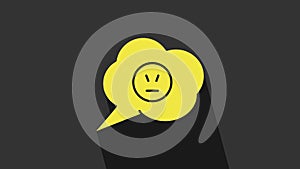 Yellow Speech bubble with angry smile icon isolated on grey background. Emoticon face. 4K Video motion graphic animation