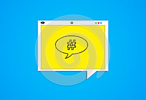 Yellow Speech Bubble Screen With Hashtag Symbol On Blue Background. Online Messaging and Microblogging