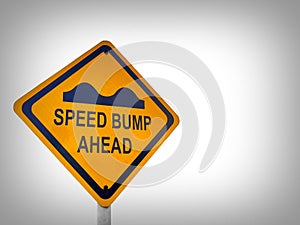 Yellow speed bump traffic sign, on a white background