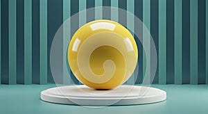 Yellow sphere object on white round platform