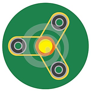 Yellow spinner with transparent center a flat style. Vector image on a round dark greenbackground. Element of design, interface