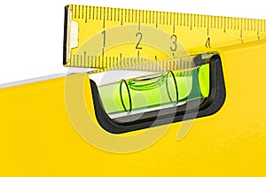 Yellow spirit level and folding rule