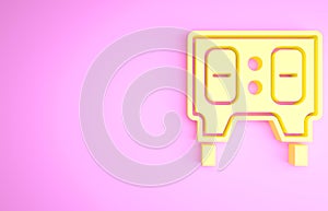 Yellow Sport baseball mechanical scoreboard and result display icon isolated on pink background. Minimalism concept. 3d