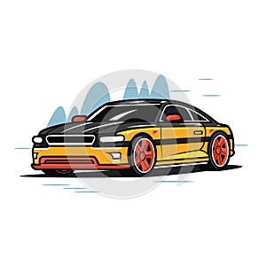 Yellow sports car vector illustration, sleek modern design racing vehicle, detailed auto