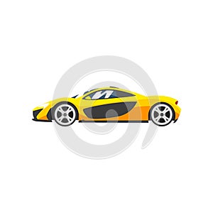 Yellow sports racing car, supercar, side view vector Illustration on a white background