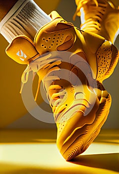 Yellow sports shoe on ground