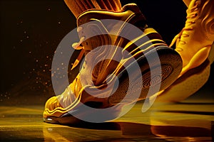 Yellow sports shoe on ground