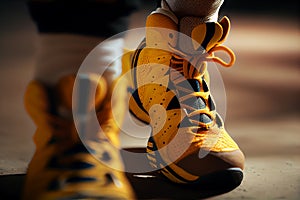 Yellow sports shoe on ground