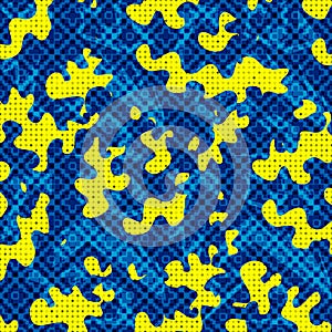 Yellow spots on a blue geometric background illustration