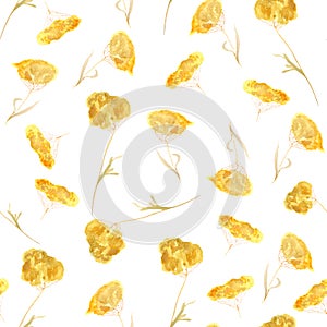 Yellow sprigs of autumn flowers seamless watercolor pattern.