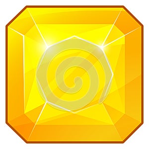 Yellow square gemstone. Precious jewel. Shiny crystal