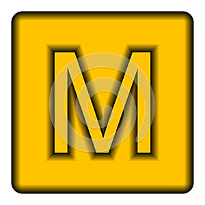 Yellow square icon with a symbol M