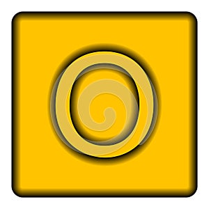 Yellow square icon with a symbol O