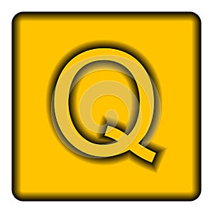 Yellow square icon with a symbol Q