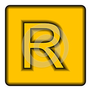 Yellow square icon with a symbol R