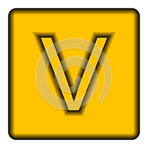 Yellow square icon with a symbol V
