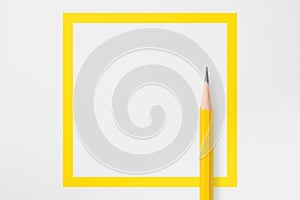 Yellow square line with yellow pencil