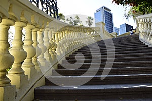 Yellow staircase in Santa Lucia park in Santiago, Chile photo