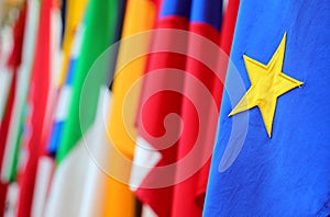 yellow star on a blue background of the flag of European Union a