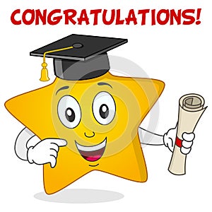 Yellow Star Character with Graduation Hat