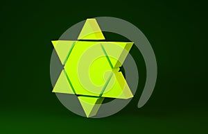 Yellow Star of David icon isolated on green background. Jewish religion symbol. Symbol of Israel. Minimalism concept. 3d