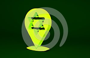 Yellow Star of David icon isolated on green background. Jewish religion symbol. Symbol of Israel. Minimalism concept. 3d