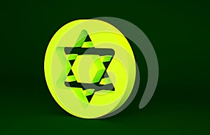 Yellow Star of David icon isolated on green background. Jewish religion symbol. Symbol of Israel. Minimalism concept. 3d