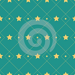 Yellow star on green background seamless pattern, creative background