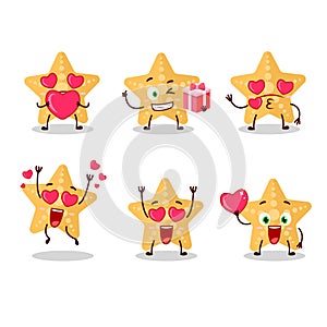 Yellow starfish cartoon character with love cute emoticon