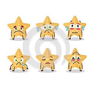 Yellow starfish cartoon character with sad expression