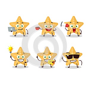 Yellow starfish cartoon character with various types of business emoticons