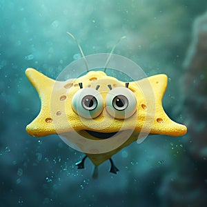 Yellow Starfish With Googly Eyes Floating in Water