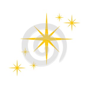 Yellow stars sparkles. Golden twinkles icon isolated on white background. Shining glow, dazzle light, bright flash