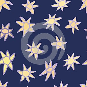 Yellow Stars with violet outlines seamless pattern