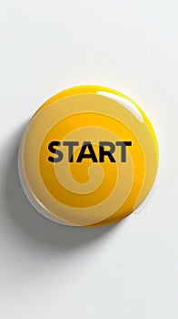 yellow 'Start' button with a sleek design on neutral background, initiation and readiness